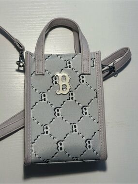 MLB Light Gray Monogram Crossbody with Silver 'B' Logo